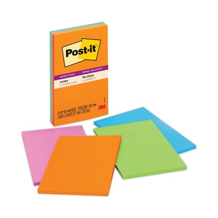 Post-It Pads in Energy Boost Collection Colors, Note Ruled, 5" x 8", 45 Sheets/Pad, PK4 5845-SSUC